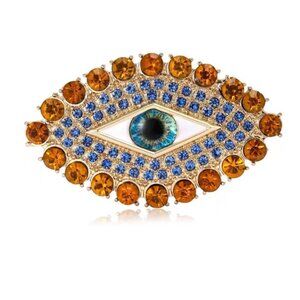 Golden Aura Evil Eye Royal Blue Crystals Brooch